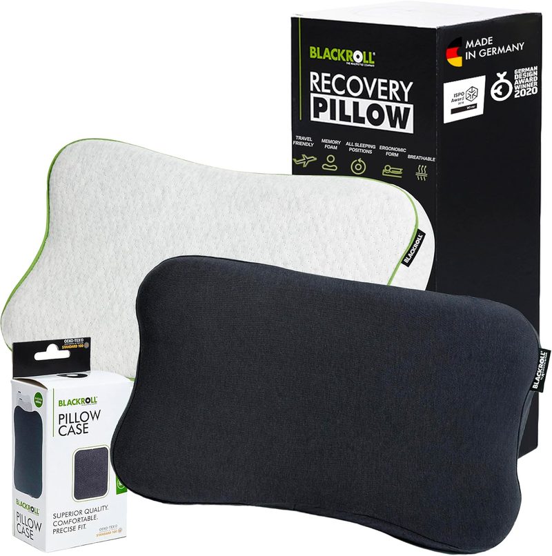 Almohada Blackroll Recover HWS con funda negra y packaging M
